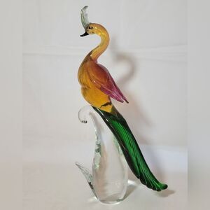 Murano Glass Parrott On Branch Sculpture With Gold Leaf